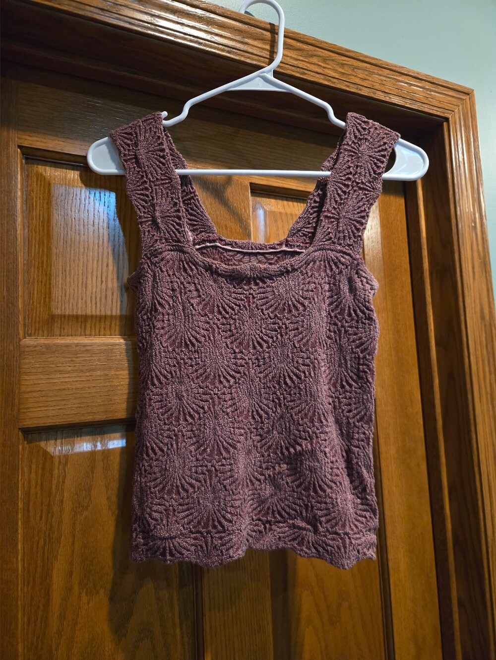 Free People Dusty Mauve Floral-Texture Knit Crop Tank